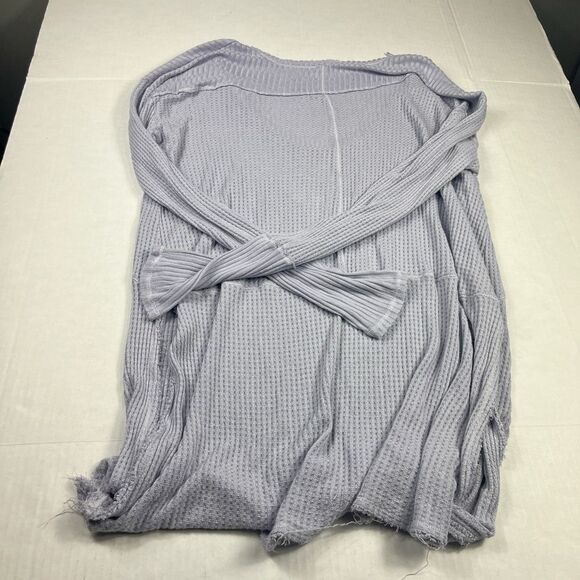 Free People Asymmetric Shirt Periwinkle Oversized Waffle Knit Thermal Top XL - Picture 9 of 11